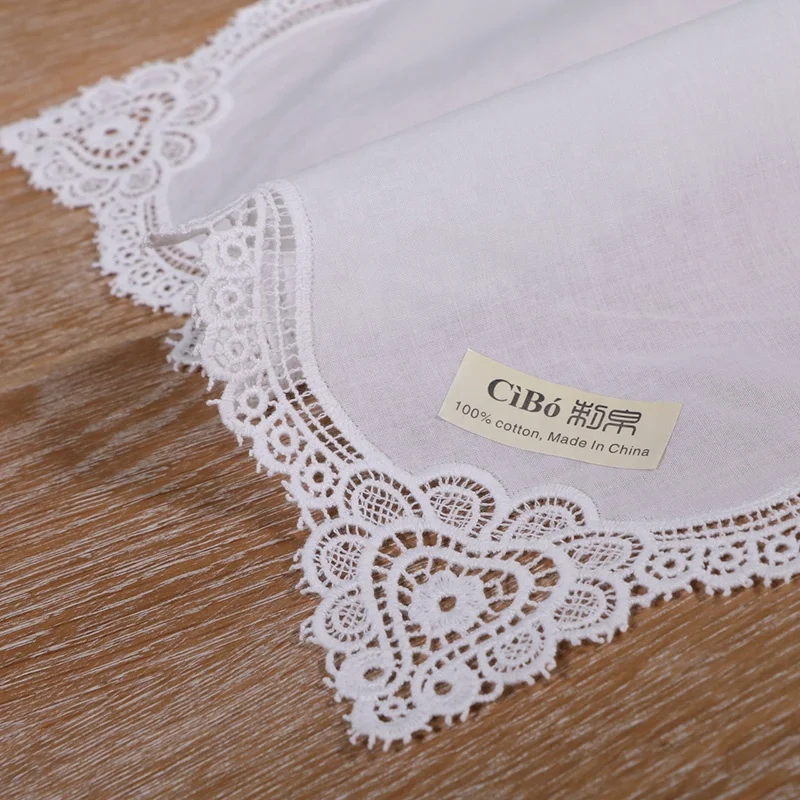 
A004 White Lace Handkerchiefs Cotton Hankies suitable for embroidery or printing Women Ladies Wedding Holiday Gifts 