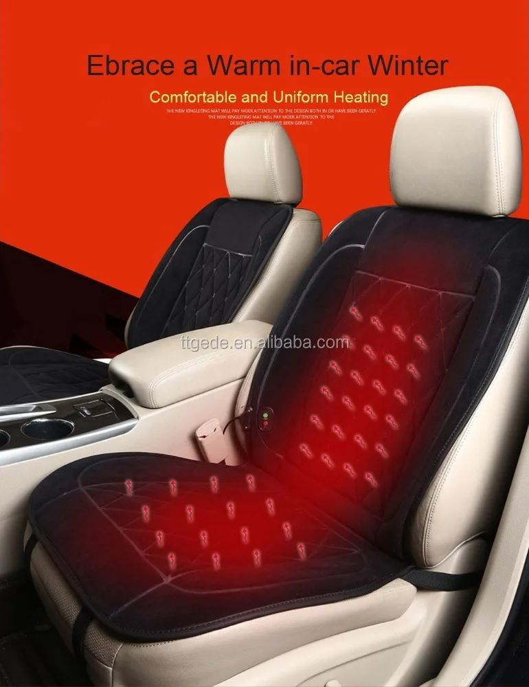 GEDE 12V Car Seat Heated Cushion Hot Cover Plush Heater Winter Warmer Cushion Black