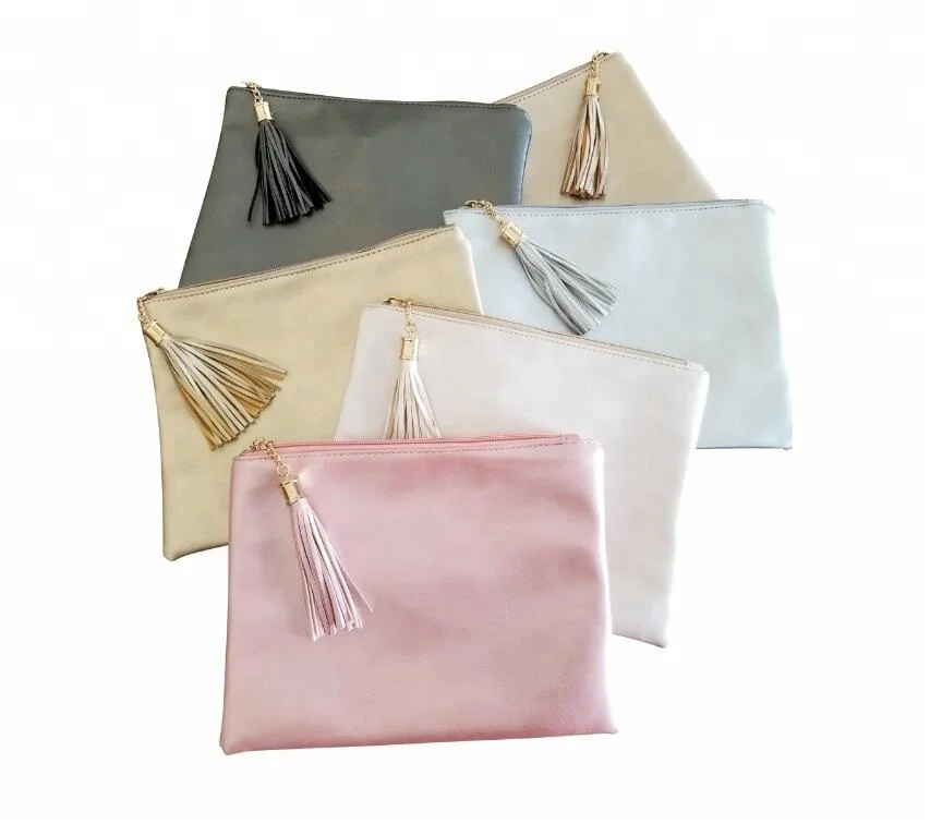 Wholesale Rose Gold Tassel PU Leather Cosmetic Bag