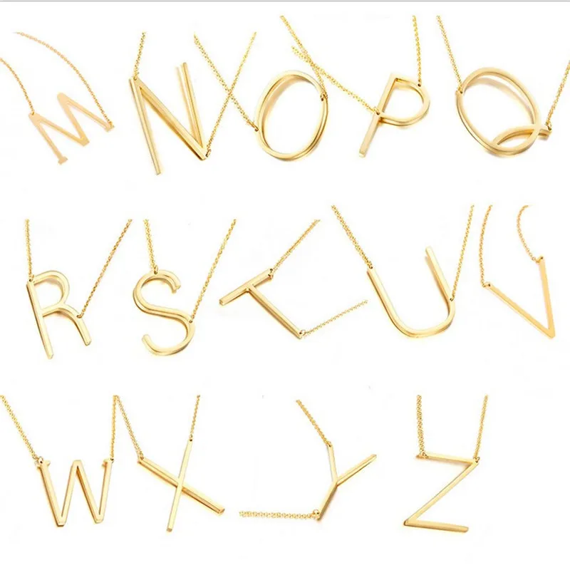 New Gold Tone A-Z Big Letter Alphabet Pendant Necklace High Polished Initial Letter Alphabet B Stainless Steel Pendant Necklace