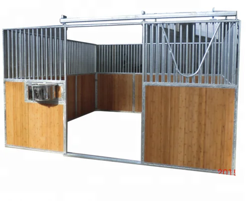 Luxury Bamboo Horse Stall With Rolling Feeder Board Sliding Door
