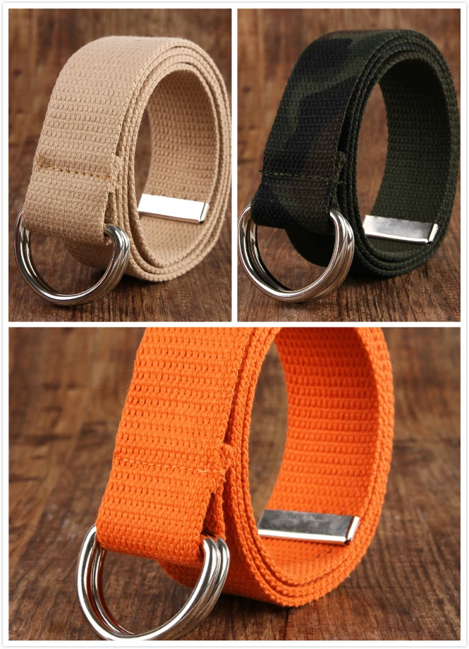 Double D-Ring Buckle Canvas Webbing Fabric Belt