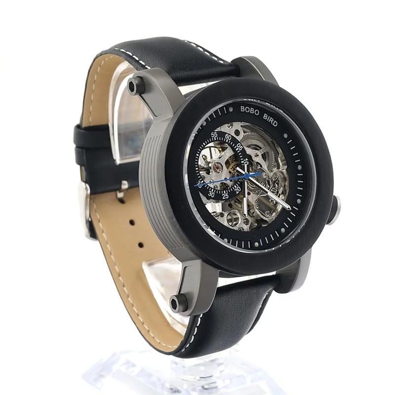 BOBO BIRD Top Brand Automatic Relojes Hombre With Natural Ebony Shell