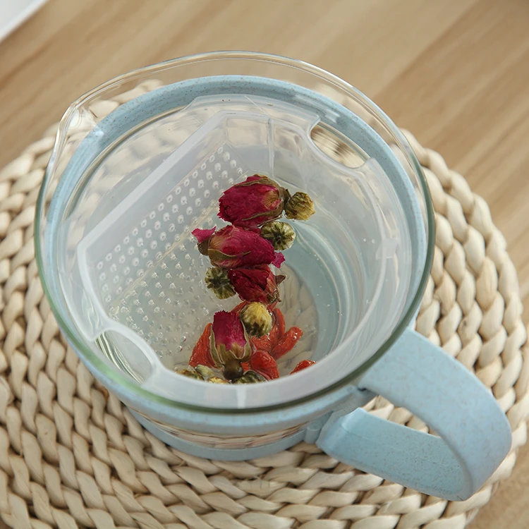 Heat resistant 500ml wheat fiber water herbal  filter scented tea coffee pot strainer glass teapot with infuser