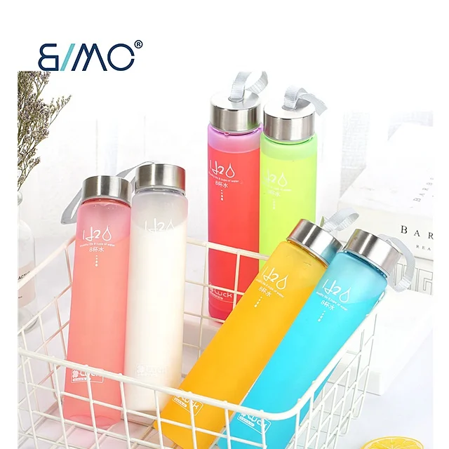 Creative Fashion Candy Color H2O Transparent Frosted Plastic Cup Sports Couple Water Cup Rope Fashion Lollipop Cup