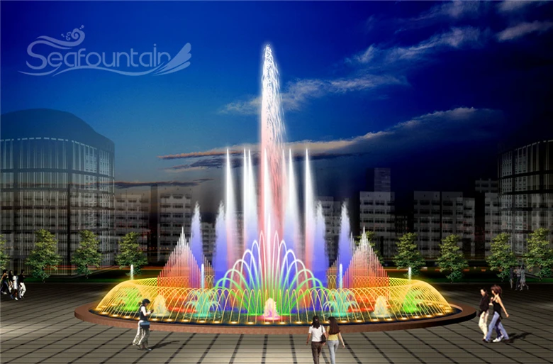 Music dancing water fountains outdoor