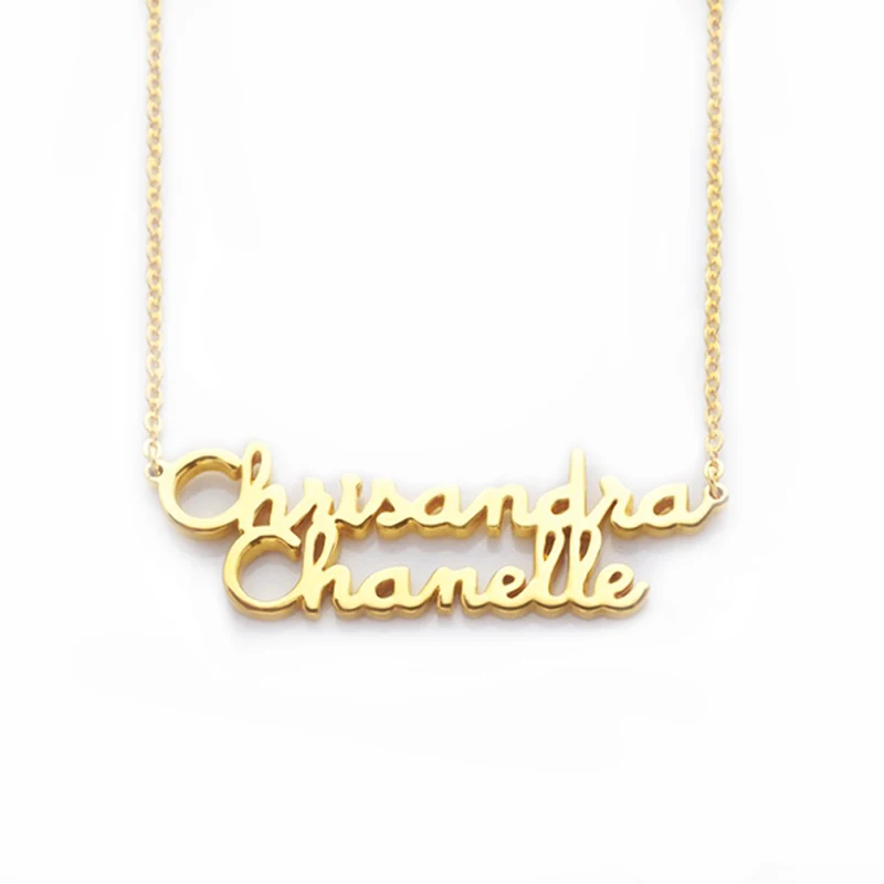 
Personalized DIY Jewelry Custom 18K Gold Double Name Plate Necklace 