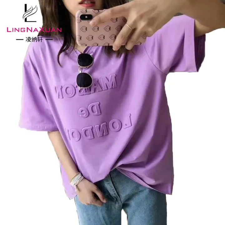 
latest design purple cotton basic t-shirt for women 