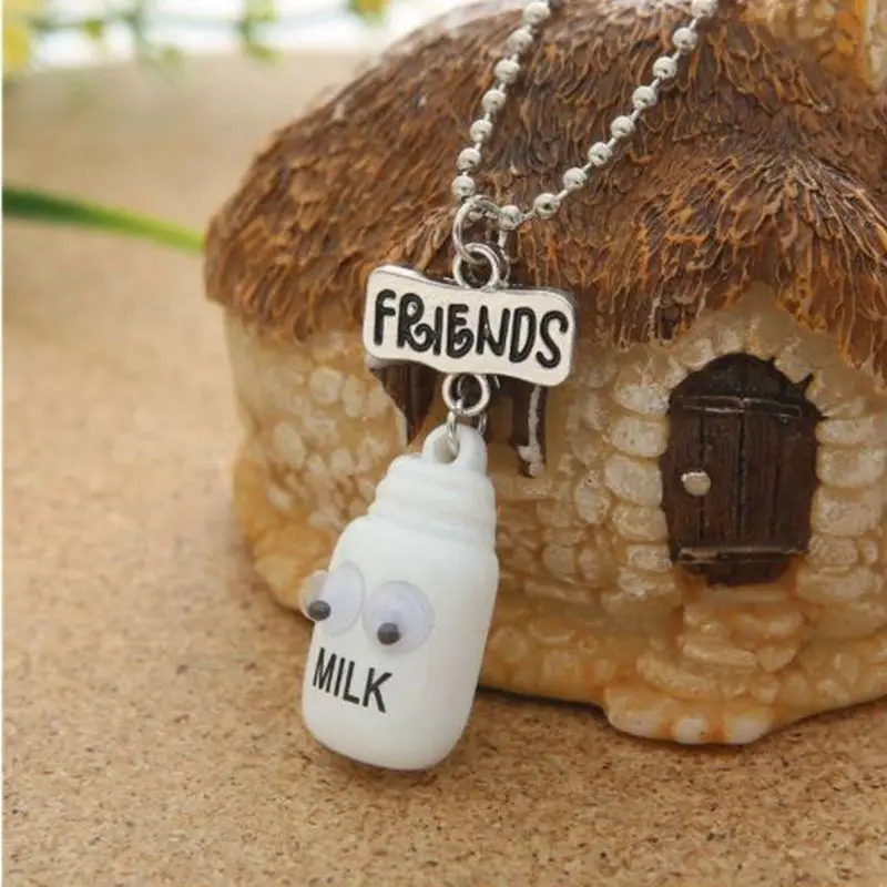 Cookie Milk Best Buds Pendant Necklaces For Women Girls BFF Friendship Silver Chain Jewelry Best Friends Necklace