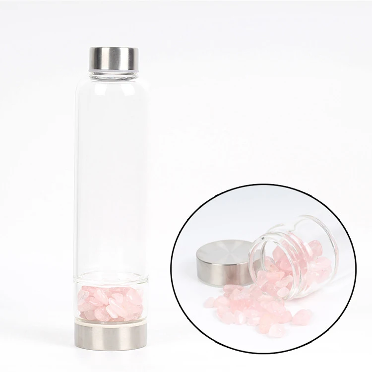 Custom Wholesale Stainless Energy Drinking Gemstone Crystal Glass Water Bottle
