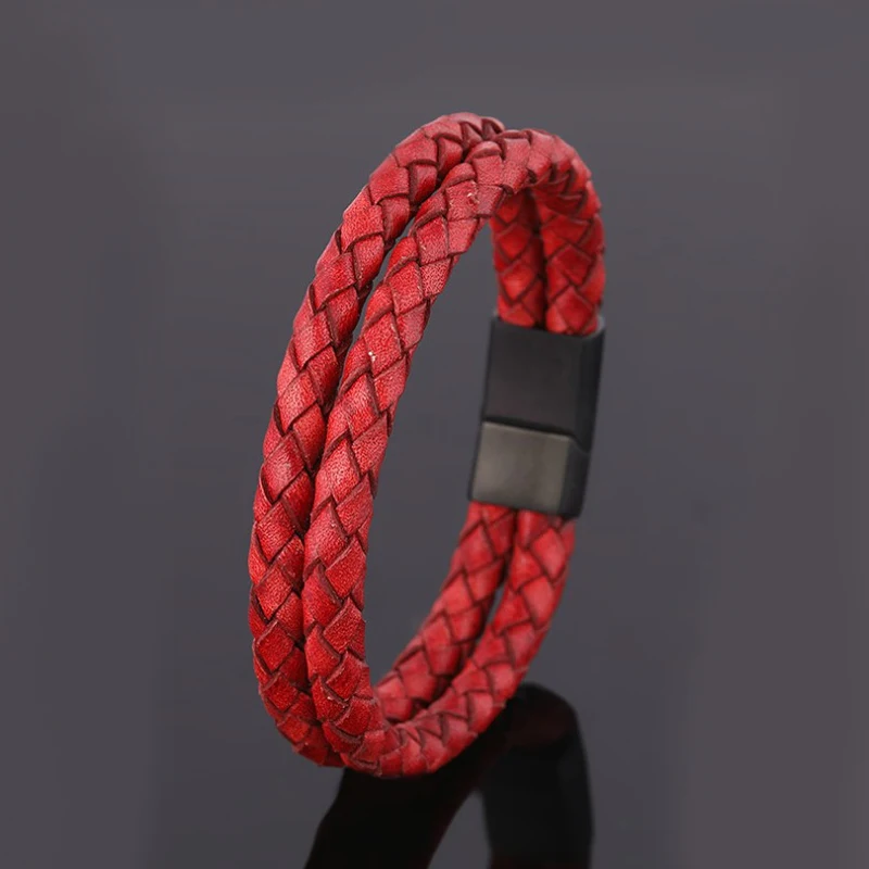 Amazon Hot Selling Unisex Top Grain Braided Leather Colorful Vintage Leather Bracelet From Factory