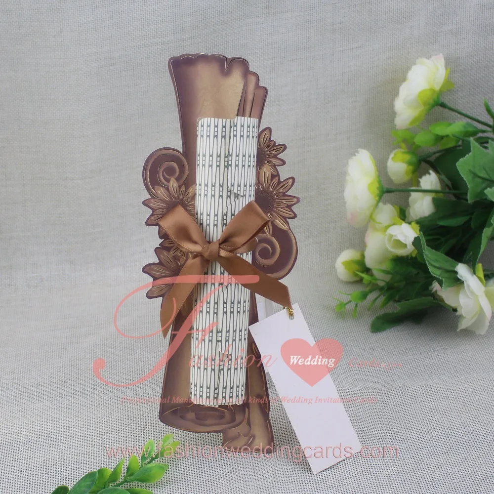 Customized Handmade Ancient Scroll Jagged Invitations In China Factory