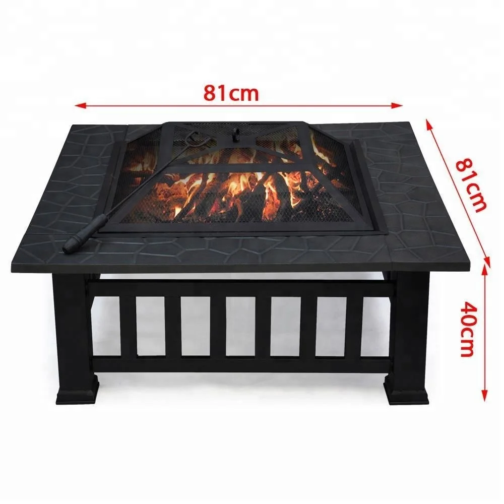 
Outdoor Metal Firepit Backyard Patio Garden Square Stove Fire Pit With cover 