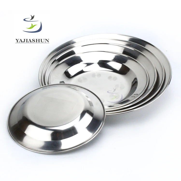 Factory Direct Stainless Steel Metal Soup Plates Round Shape Dinner Plate Rice Soup Bowl Set