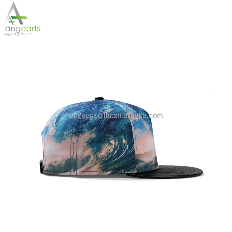 Wholesale fashion Rap hip hop leather and digital printing 5 panel snapback hats cheap could custom printing personalized LOGO