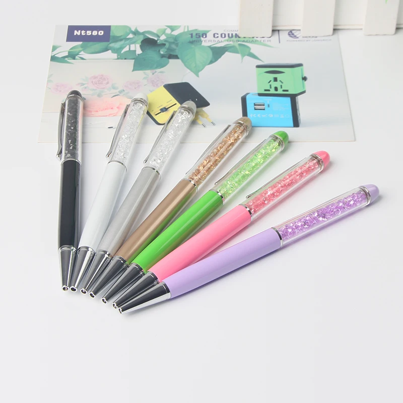 Cheap customized Logo bling diamond top crystal nice ball pen promotional advertising logo ball pen