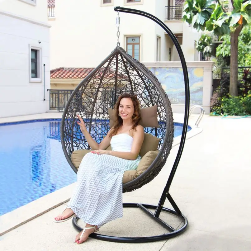 Indoor Leisure Rattanswing Rattan Swing Chair With Nest Basket Cushion Stand