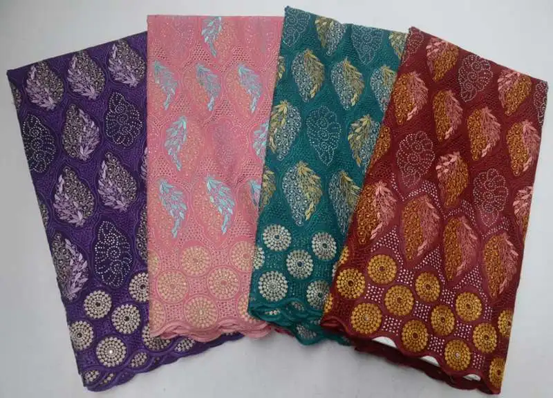 AG7192  stones cotton african lace fabric UK big swiss lace fabric 5 yards for party wedding