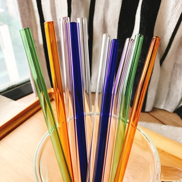 Wholesale party antique reusable borosilicate smoothie straight color glass straws
