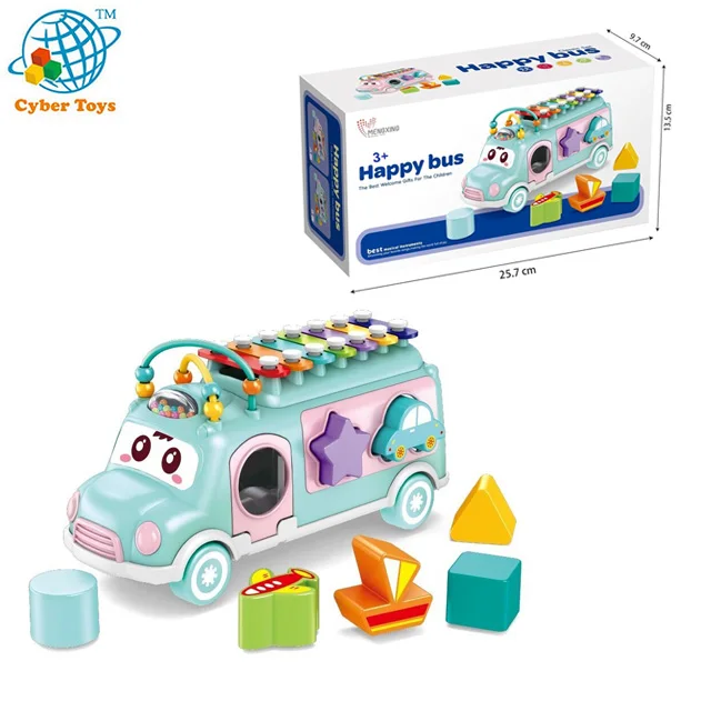 Wholesale cartoon baby music toy diy instrument bus educational xylophone