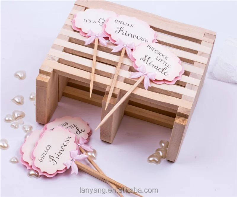 Paper Baby Shower Cupcake Toppers Little Girl Shower Party Picks Its a Girl , Oh Baby, Princess Cake Topper Decoration