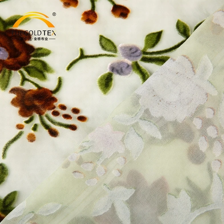 Custom design flower pattern burnout velvet silk viscose sofa upholstery cushion cover fabric