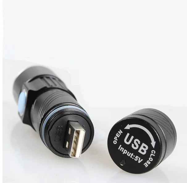 Mini Zoom Rechargeable Powerful USB LED Flashlight AC Lanterna For Outdoor Travel