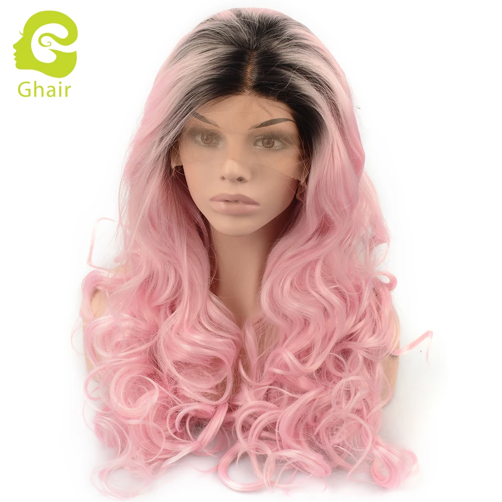 Высококачественный Синтетический Парик 1b/Розовая волна 24 дюйма