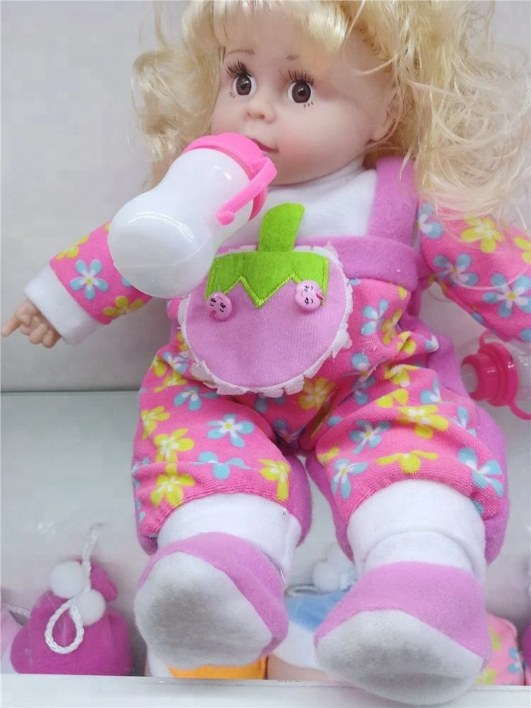 2018 new Children play electronic vinyl 37cm lovely reborn nursing bottle baby doll cry laugh dad mommy doll for music gift toys