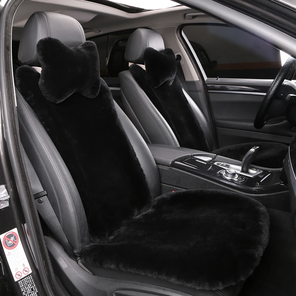 Black Genuine Shearling Sheepskin Auto Seat Cover for Car Accessories Interior