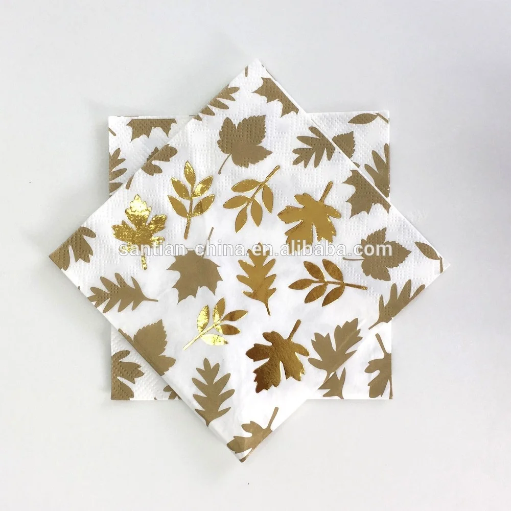 Luxury Wedding Favor Foil Napkins, Custom Gold Bronzing Printed Gold Foil  Servittes Paper Napkins