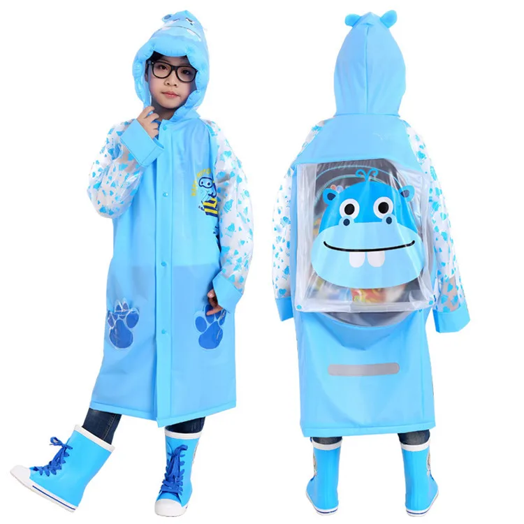 Hot selling cartoon eco-friendly outdoor walking safety rain coat raincoat children raincoat with a school bag