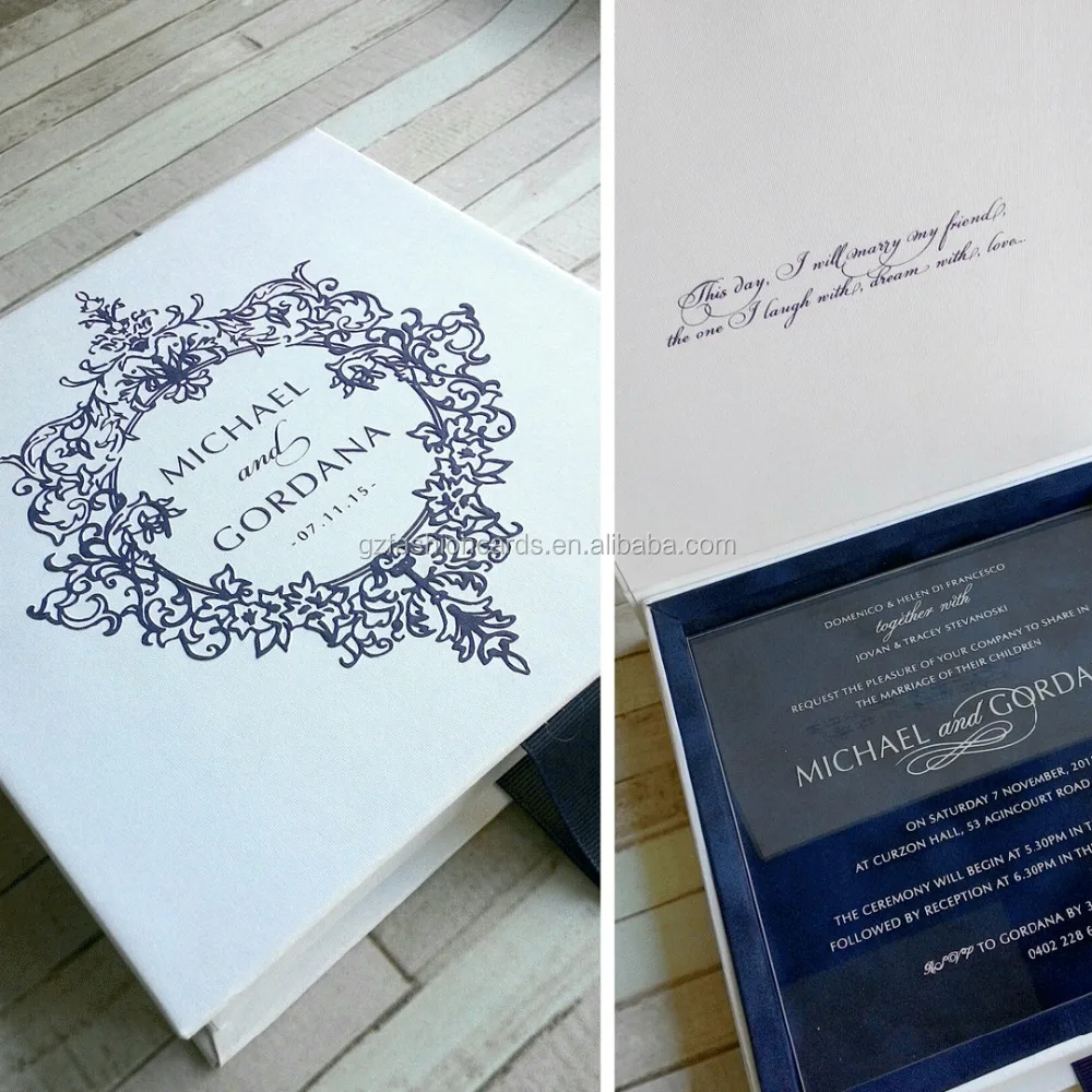 Gorgeous Hardcover Pocket Inside DIY Party Box Invitations with Clear Acrylic Wedding Invitation card