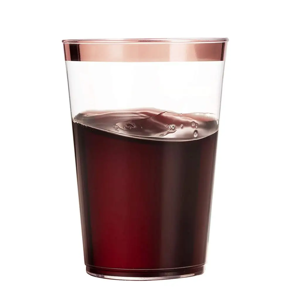
100 Rose Gold Plastic Cups 12 Oz Clear Plastic Cups Tumblers Rose Gold Rimmed Fancy Disposable Wedding Cups 