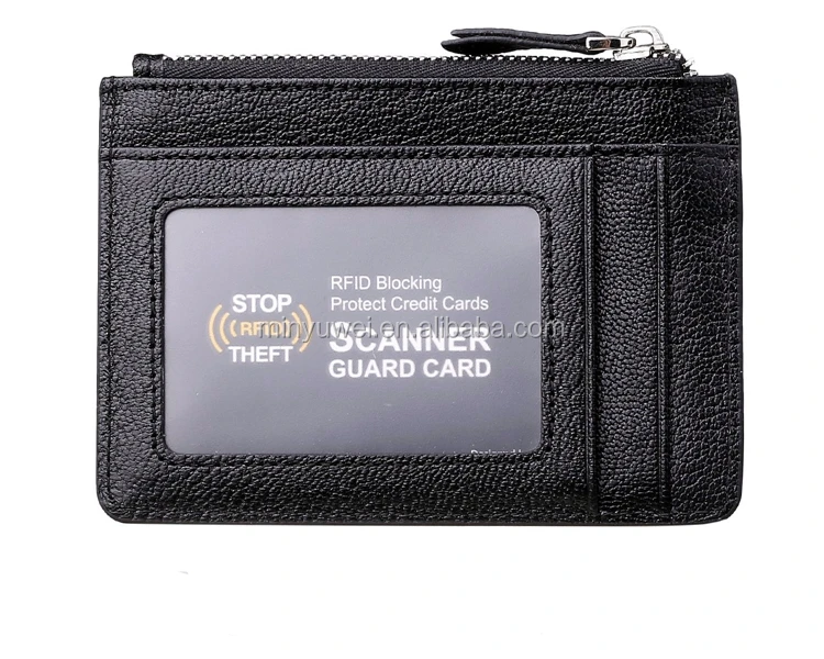 RFID mini leather credit card holder key wallet with keyring and ID window card slot