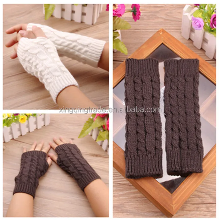 Fashion Half Finger Gloves For Women Winter Warm Wool Knitting Arm Gloves