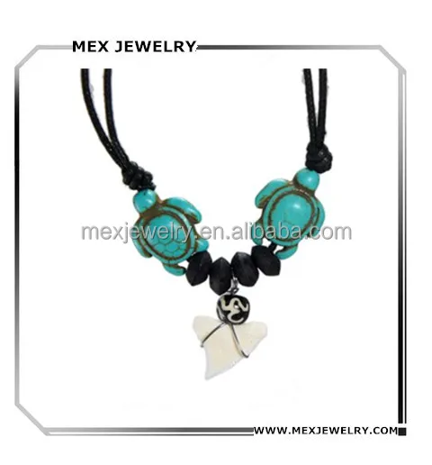 Hawaiian Style Sea Turtle Shark Tooth Adjustable Cord Necklace for Beach Boy