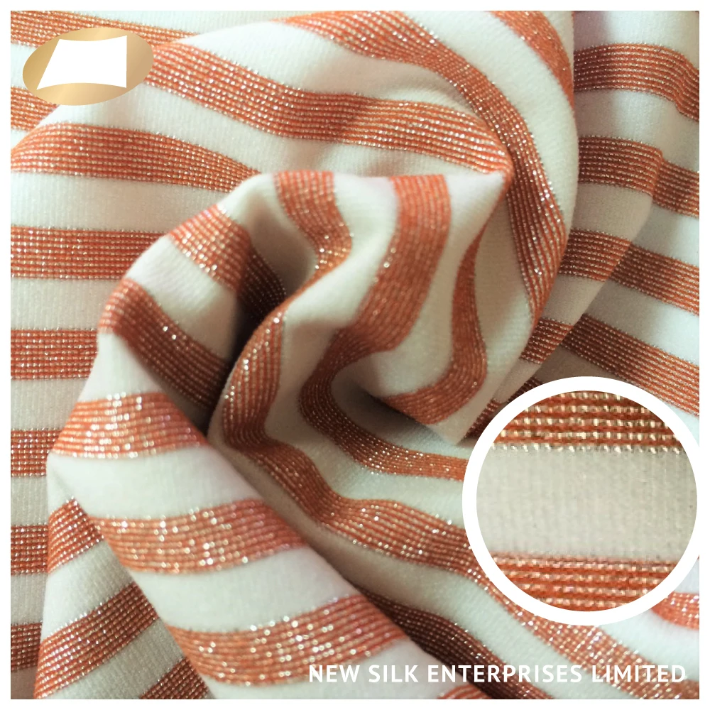 Hot sale soft lurex nylon metallic yarn dyed stripe knitted fabric