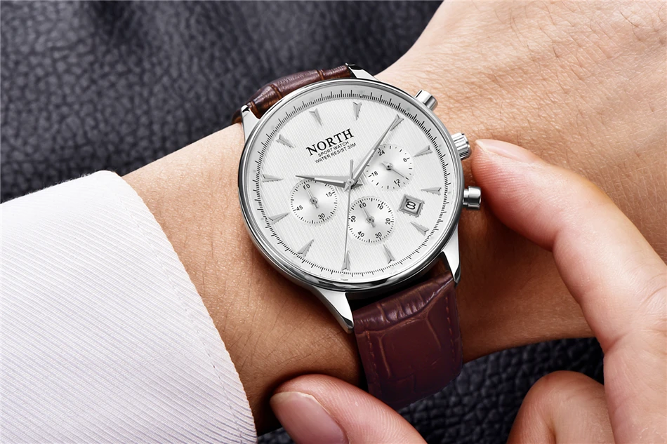 Luxury Brand NORTH Men Watches Auto Date Chronograph Working Quartz Watch Men Gold Casual Sport  Wrist Watch NW7722