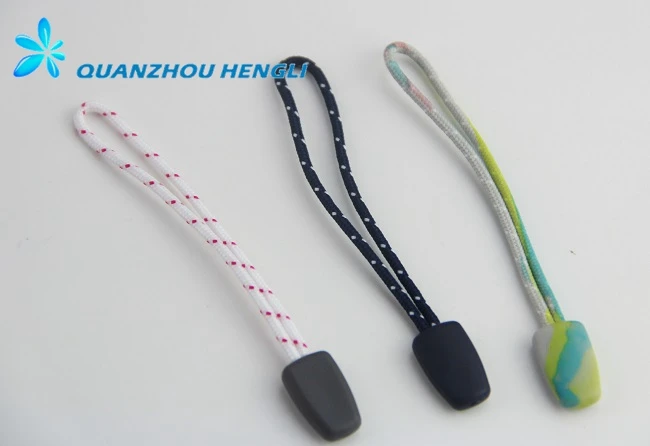 High quality custom reflective logo zipper pull with rope