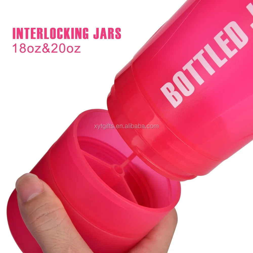 
2018 Wholesale BPA Free Plastic Fitness Shaker Bottle with Protein Powder Storages 