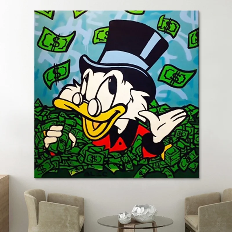 Money art Donald Duck Oil Painting Pop Art Canvas Painting for Club Shop Decoration