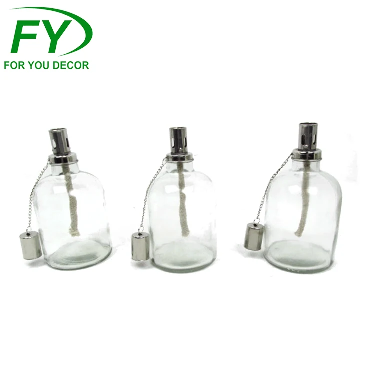 
Garden decoration stainless steel wick holder outdoor glass burn oil lamp 