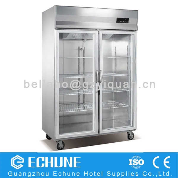 2 Doors Commercial Kitchen refrigerator showcase with glass door Caster