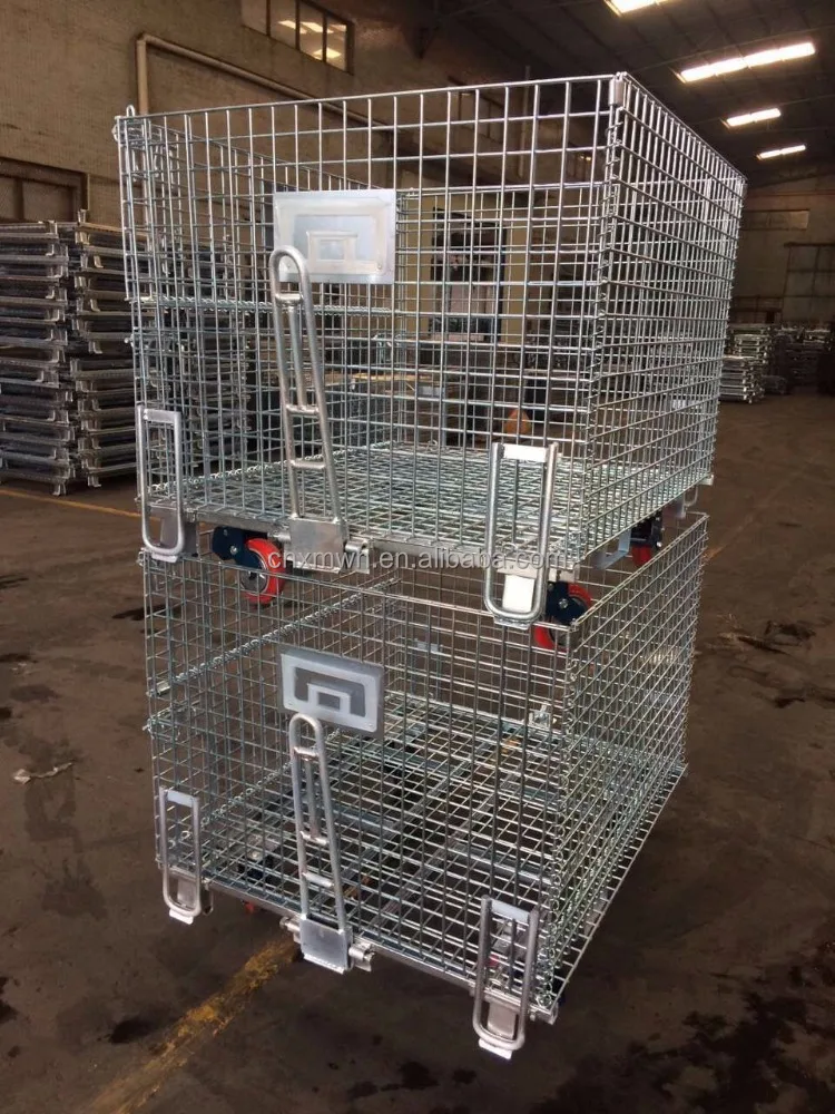 Поддон, Металлический Стальной Оцинкованный Складной Сетчатый Контейнер с колесами