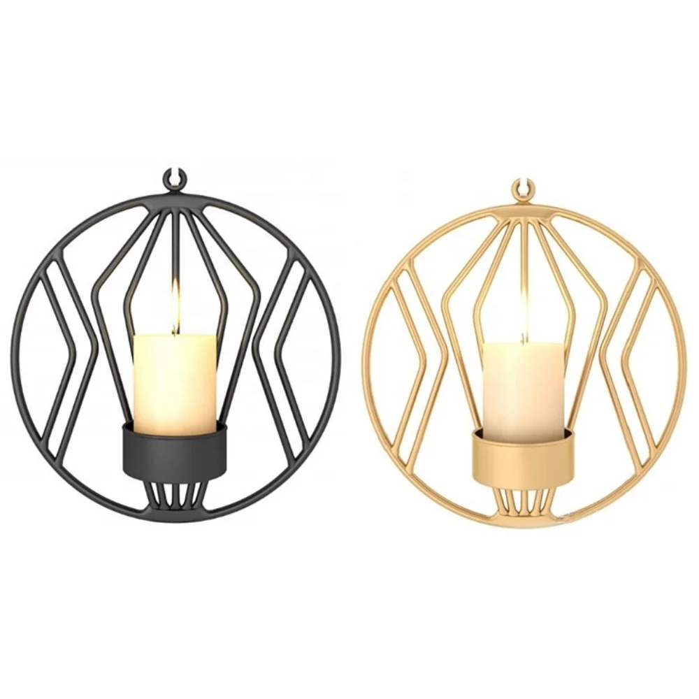Wall Hanging Tealight Candle Holder Home Decoration Round Tea Light Holder Gold / Black IRON 0.14 KG / Pc 20 Pcs 19cm Diameter