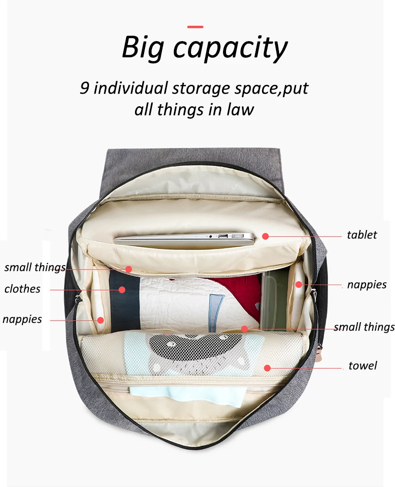 Luxury design waterproof mummy mother maternity baby care nappy changing diaper bag backpack Land diaper bag