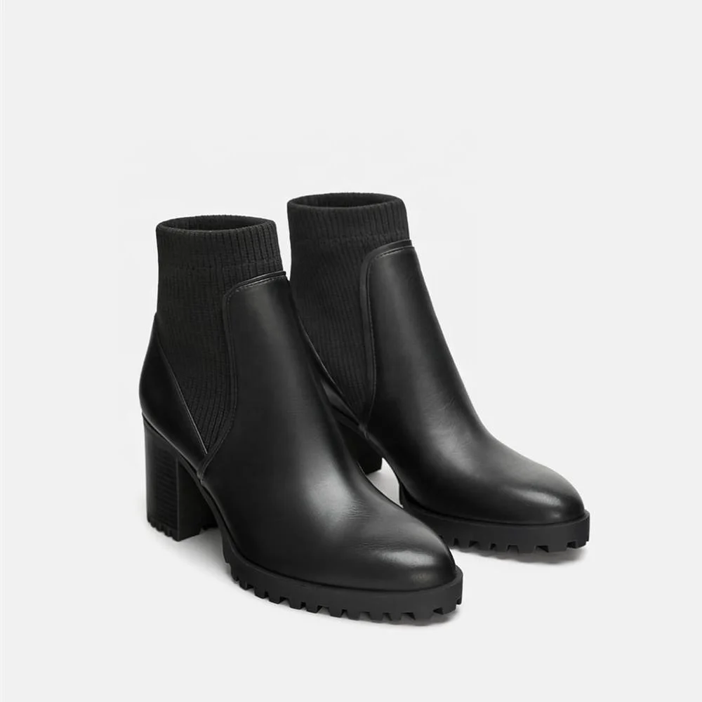 
MANRINO-0309 2019 Fashion Trends Anti Slip Unit Rubber Sole High Block Heel Round Toe Shape Ankle Boots For Women 