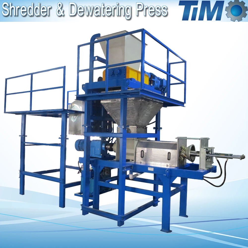 industrial shredder and dewatering screw press for RDF waste shredding drying
