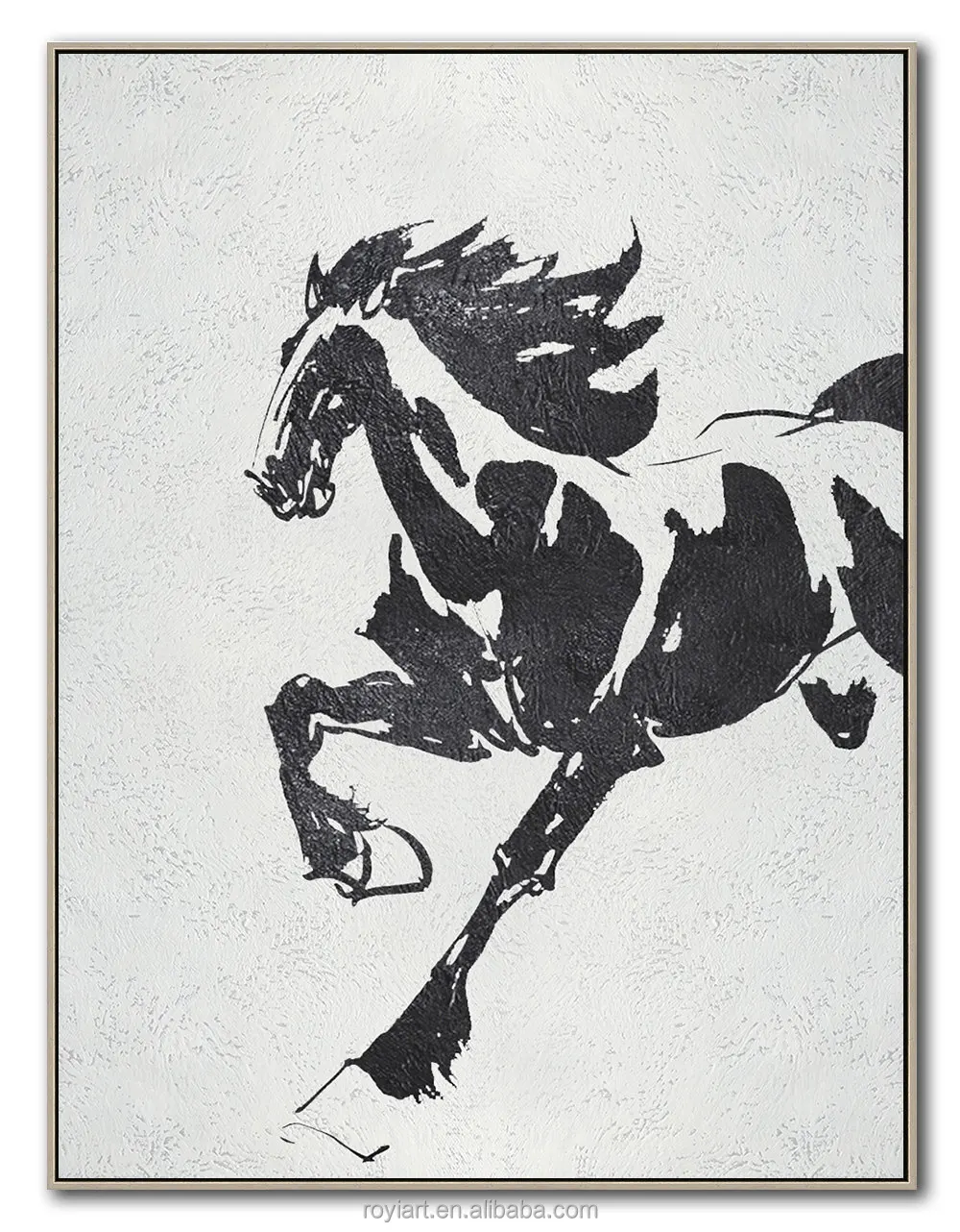 100% Handmade Modern Art Black and White Horse Painting